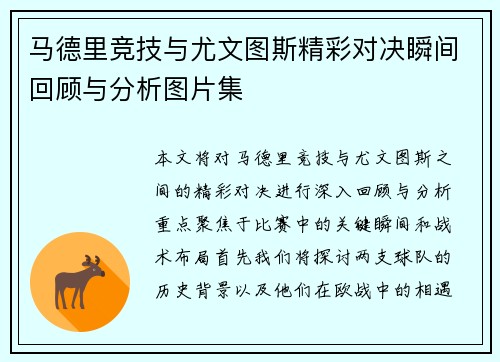 马德里竞技与尤文图斯精彩对决瞬间回顾与分析图片集